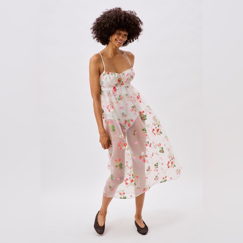 For Love and Lemons Jaclyn Midi Bodysuit Dress / Ivory